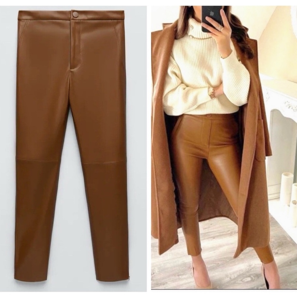 ZARA faux leather leggings high rise